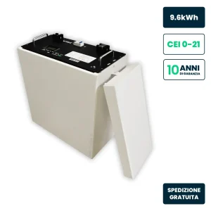 Kit Batteria Accumulo LV 9.6kWh LFP CEI 0-21 48V 200Ah con Modulo Armadio Rack LITE Bianco