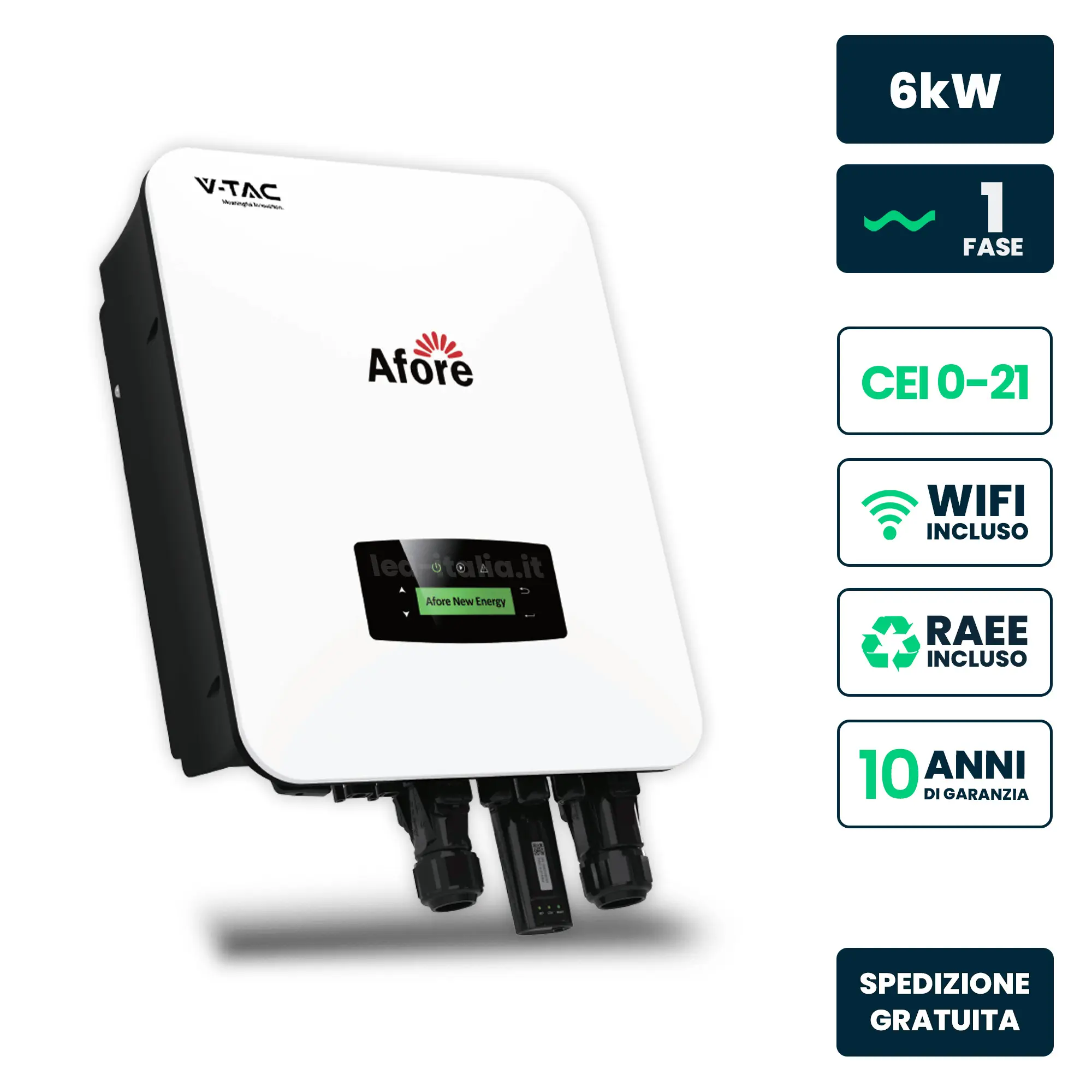 Inverter Ibrido Monofase LV Afore 6kW WiFi CEI 0-21 Bianco IP65