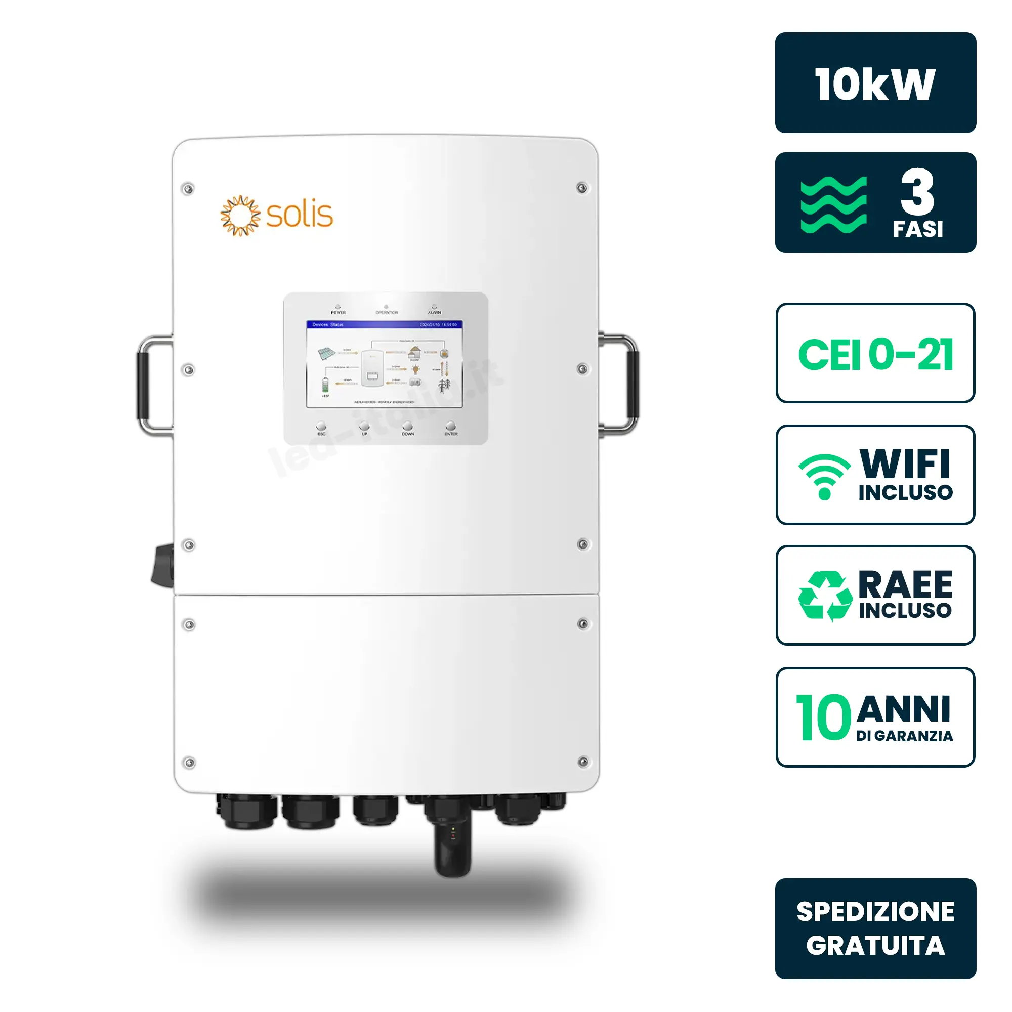 Inverter Ibrido Trifase LV Solis 10kW WiFi CEI 0-21 Bianco IP66