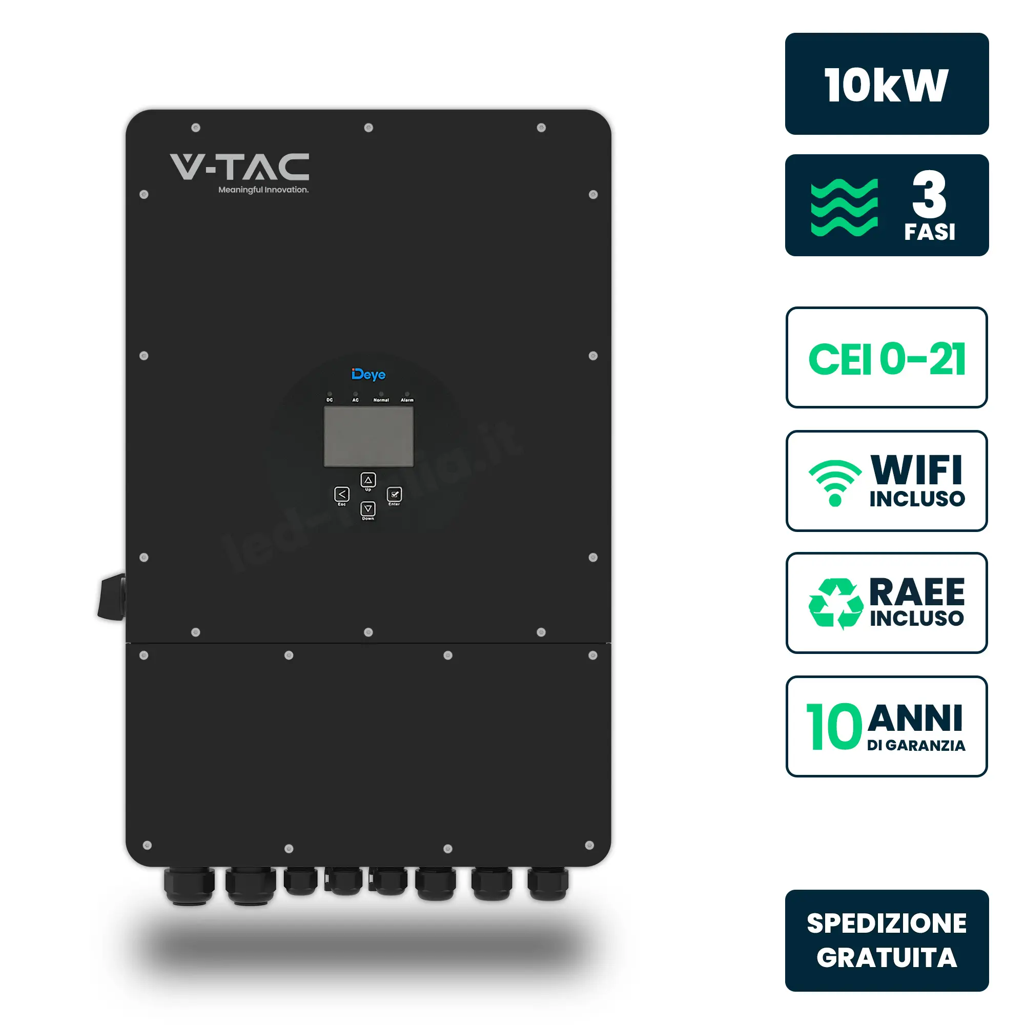 Inverter Ibrido Trifase LV Deye 10kW WiFi CEI 0-21 Nero IP65
