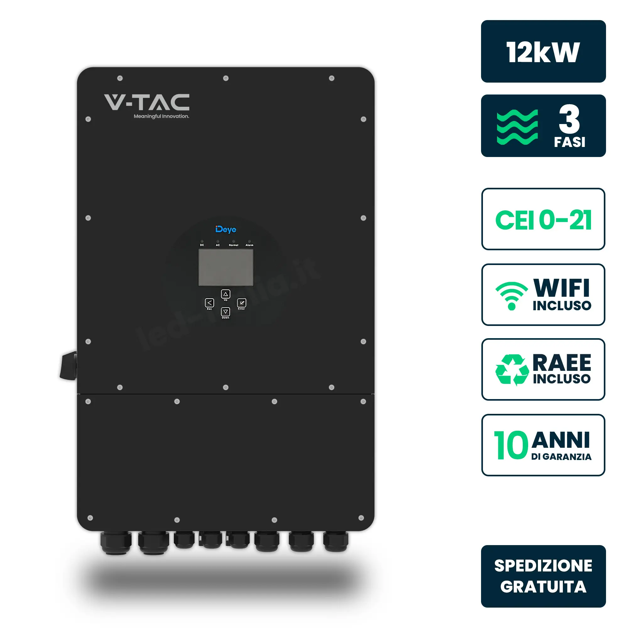 Inverter Ibrido Trifase LV Deye 12kW WiFi CEI 0-21 Nero IP65