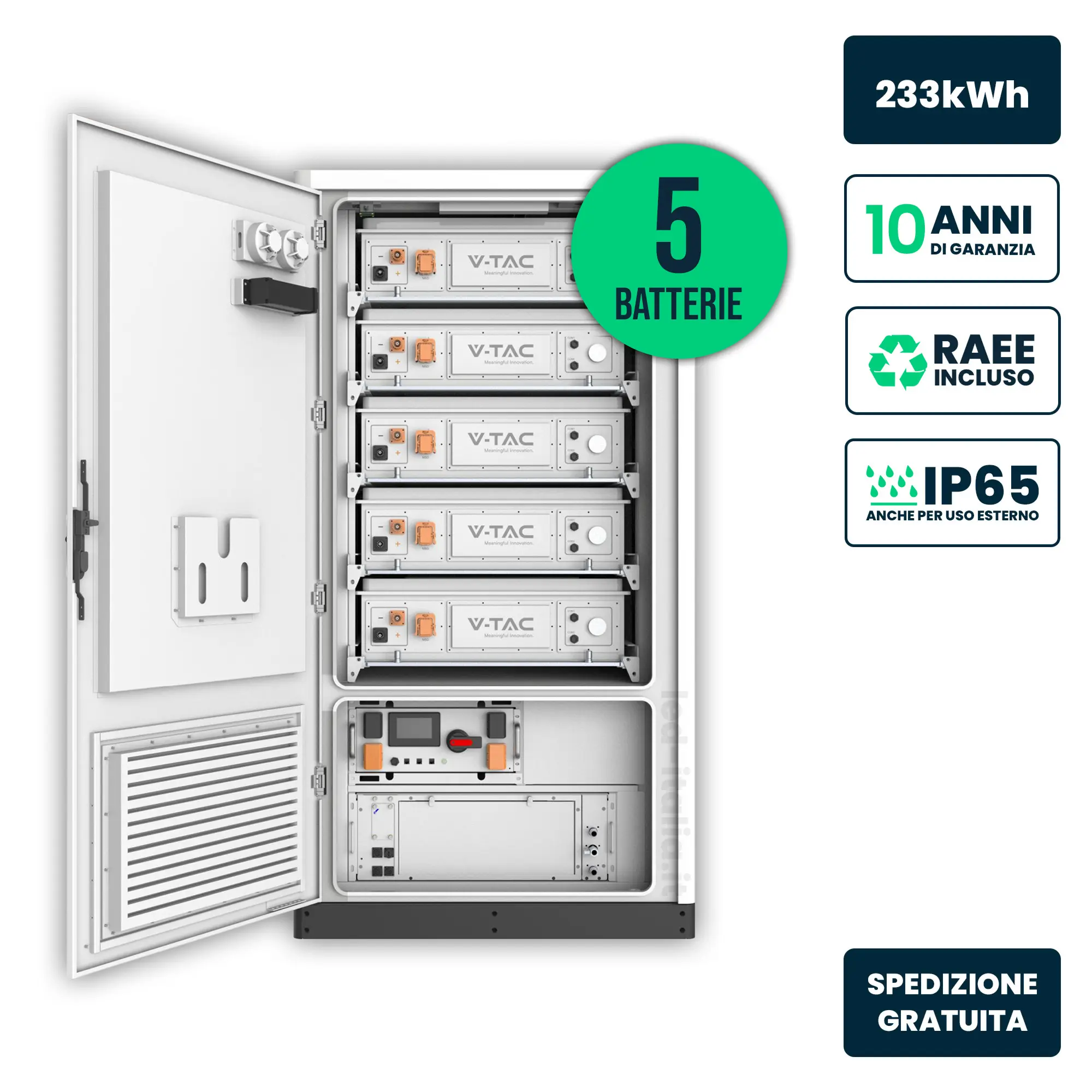 Armadio di Accumulo HV 233kWh LFP 832V 280Ah 140A Bianco IP65