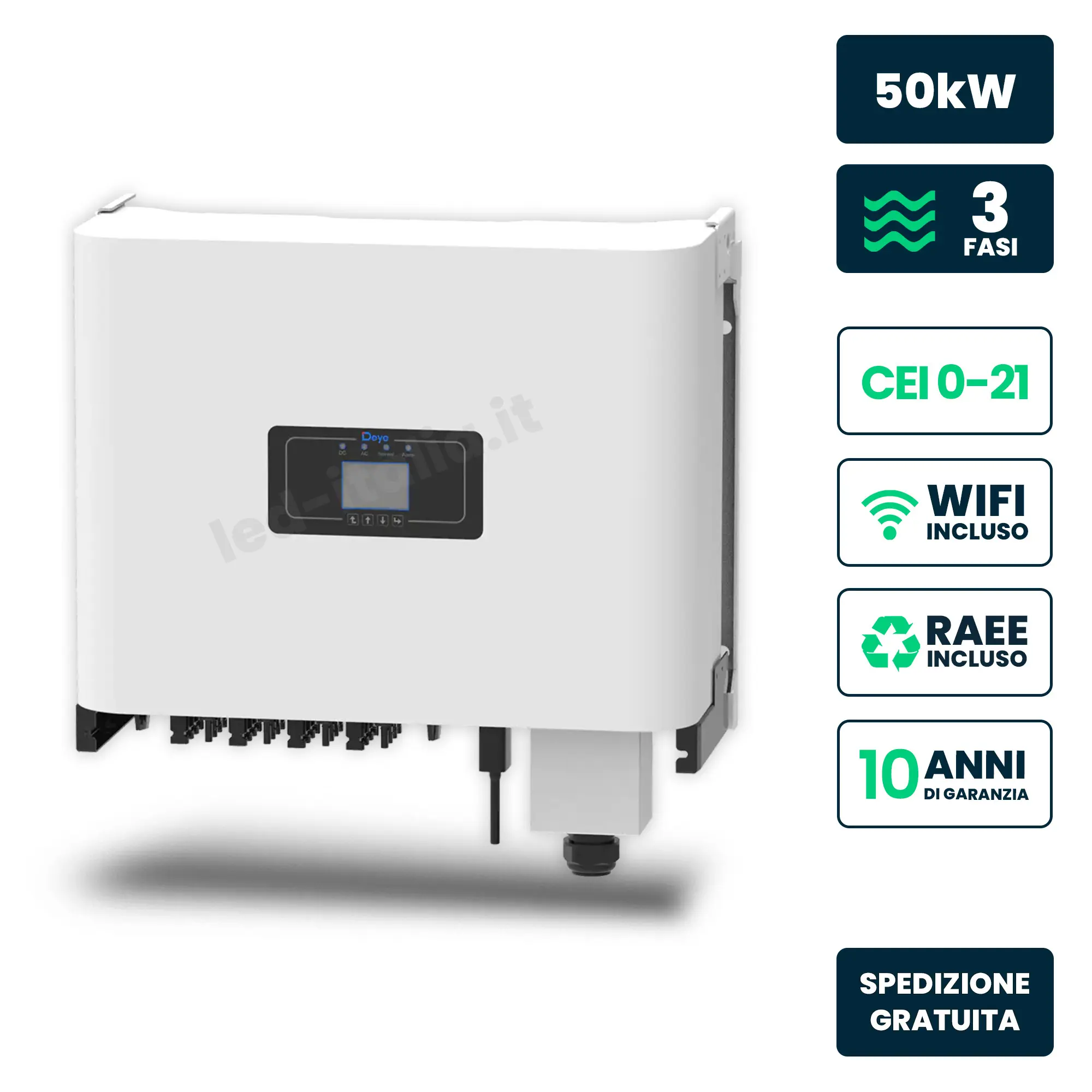 Inverter Fotovoltaico di Stringa Trifase Deye 50kW 4 MPPT CEI 0-21 IP65