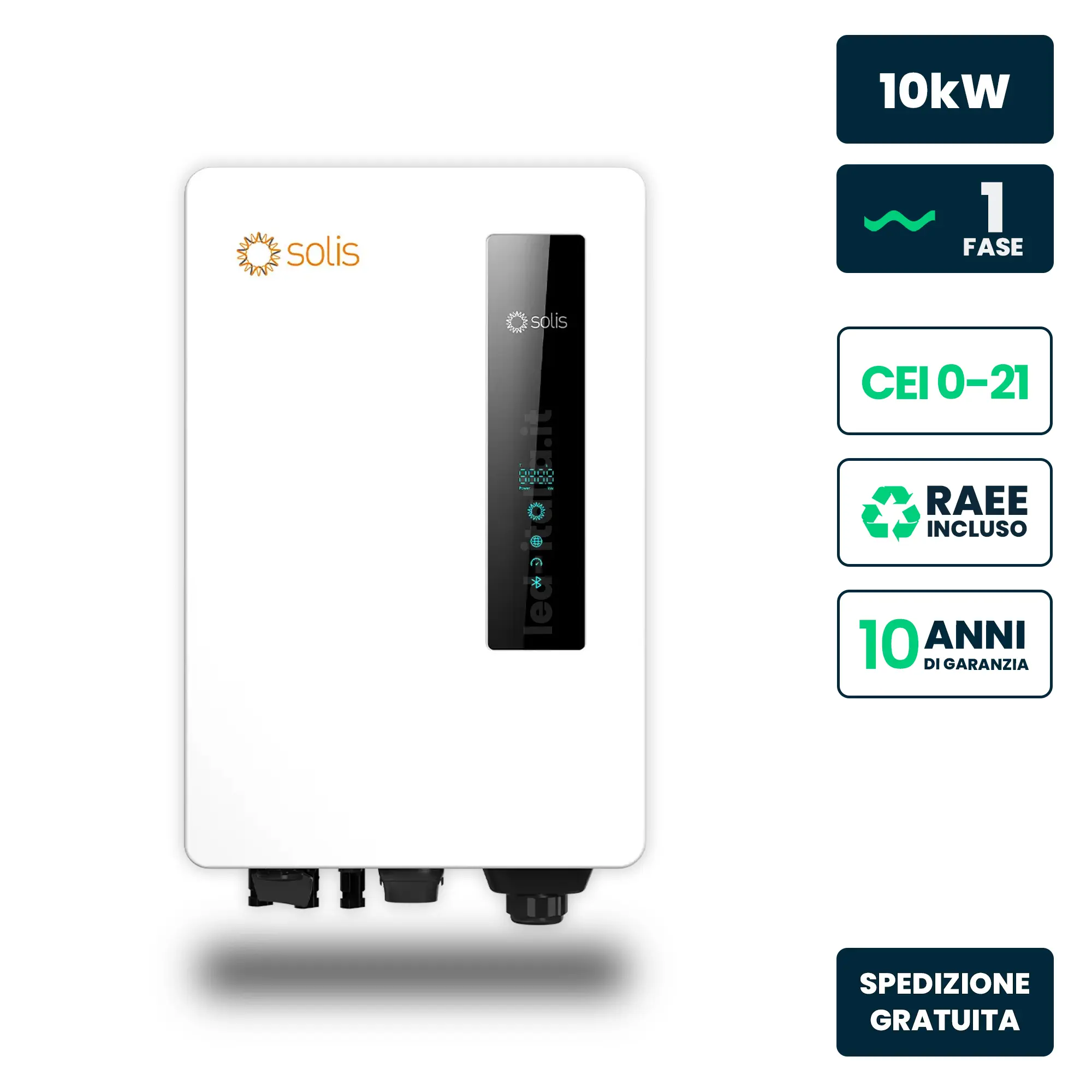 Inverter Fotovoltaico di Stringa Monofase Solis 10kW 3 MPPT CEI 0-21 IP66