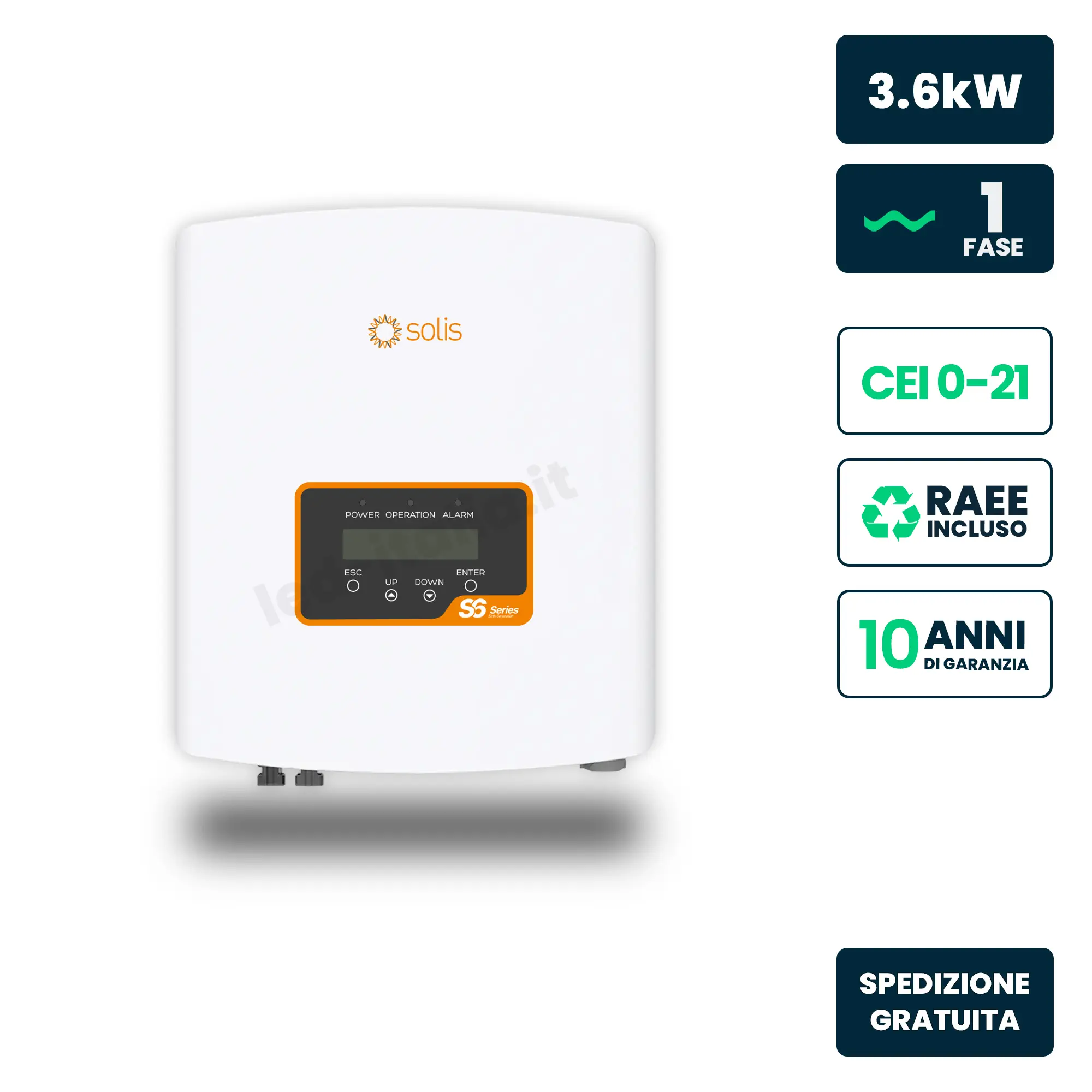 Inverter Fotovoltaico di Stringa Monofase Solis 3.6kW 1 MPPT CEI 0-21 IP66