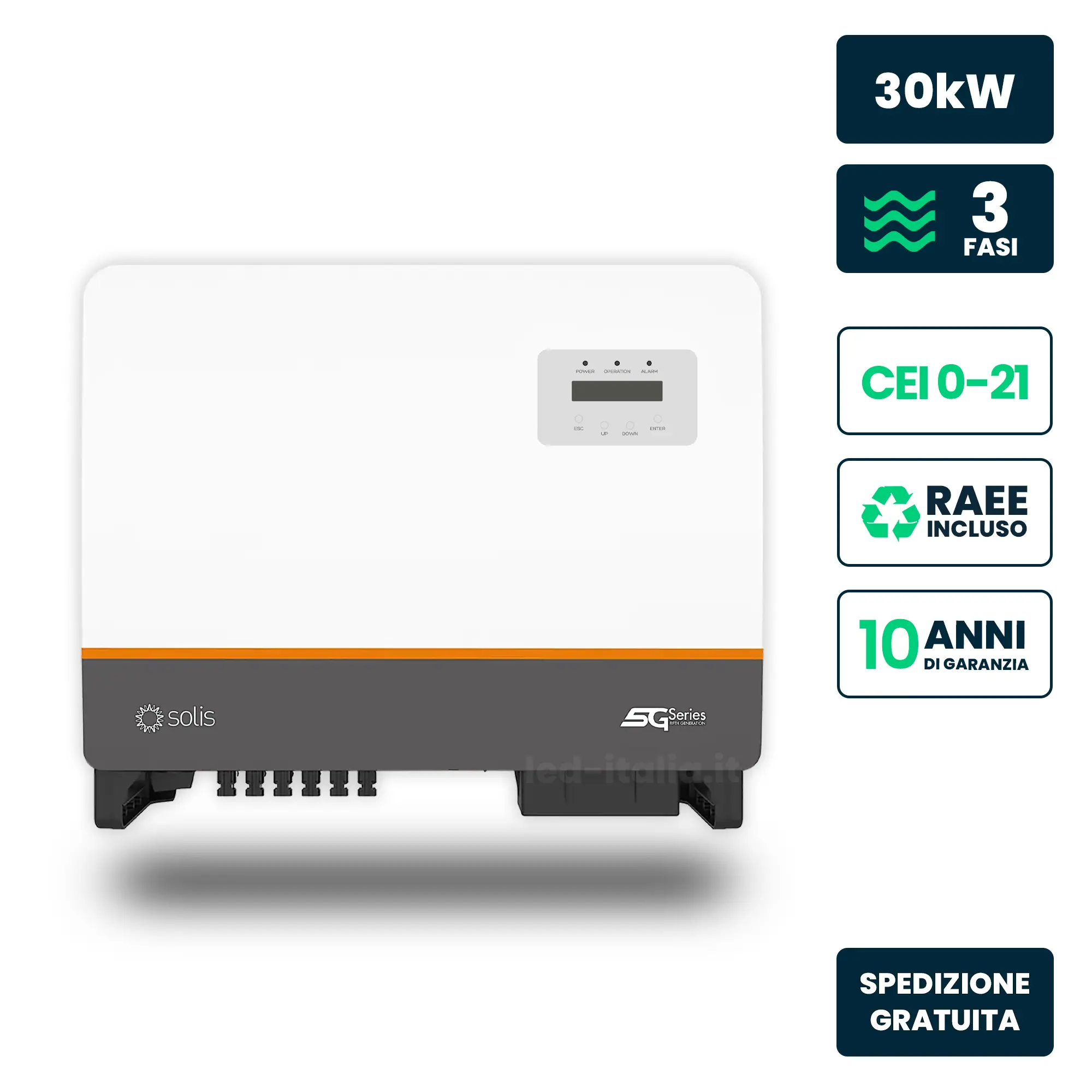Inverter Fotovoltaico di Stringa Trifase Solis 30kW 3 MPPT CEI 0-21 IP66