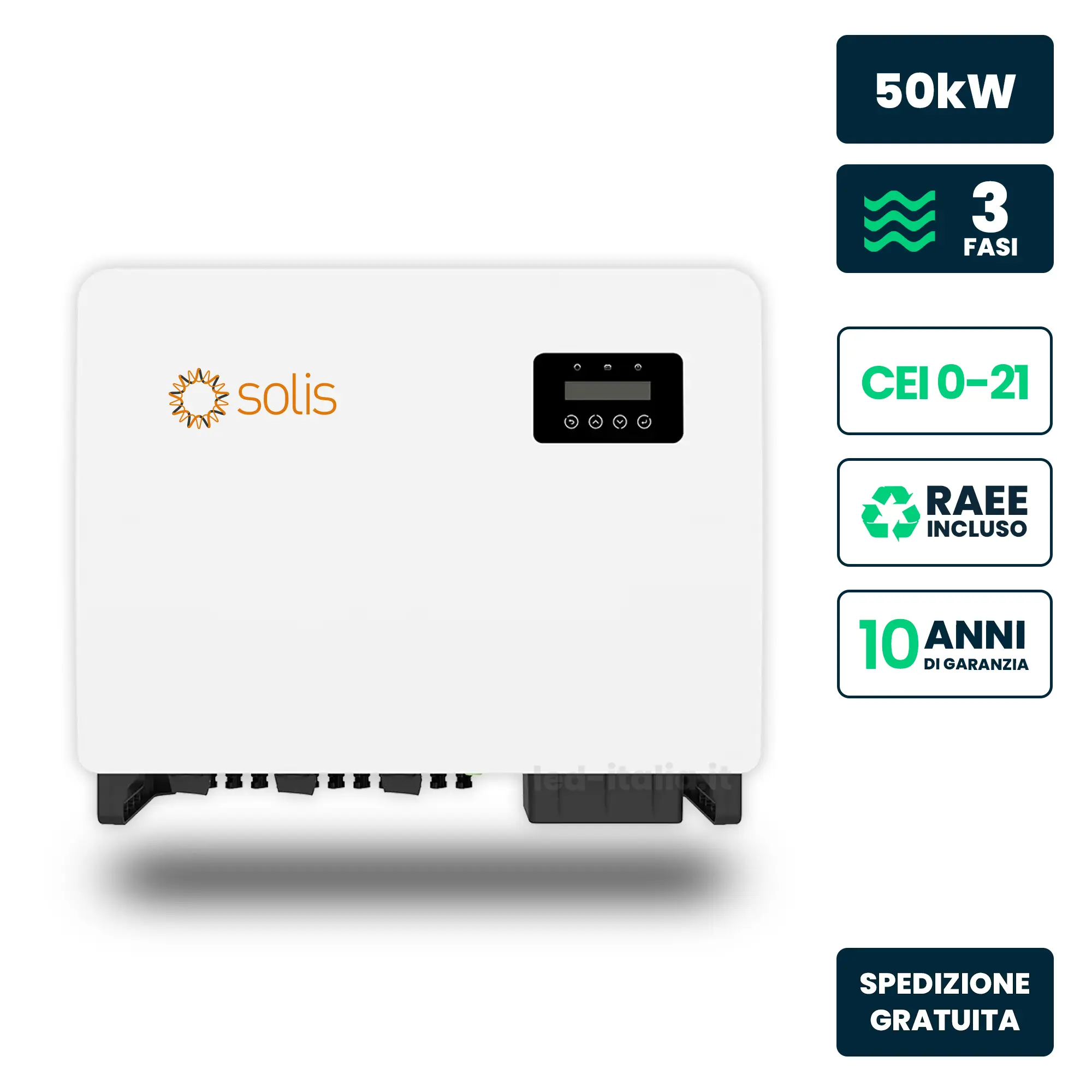 Inverter Fotovoltaico di Stringa Trifase Solis 50kW 5 MPPT CEI 0-21/0-16 IP66