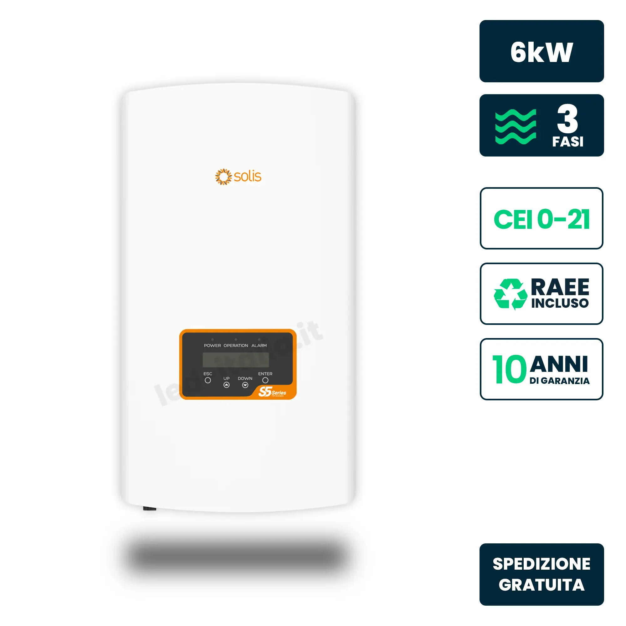 Inverter Fotovoltaico di Stringa Trifase Solis 6kW 2 MPPT CEI 0-21 IP66